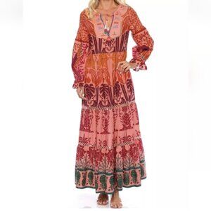 Farm Rio Ainika Macaws Print Maxi Dress Easy Fit Lace Detailing 3D flower SZ XL